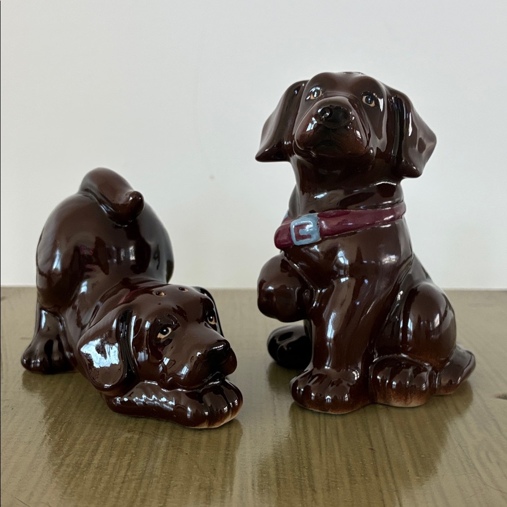 Ceramic Dog Salt and Pepper Shaker Set~Chocolate Labrador